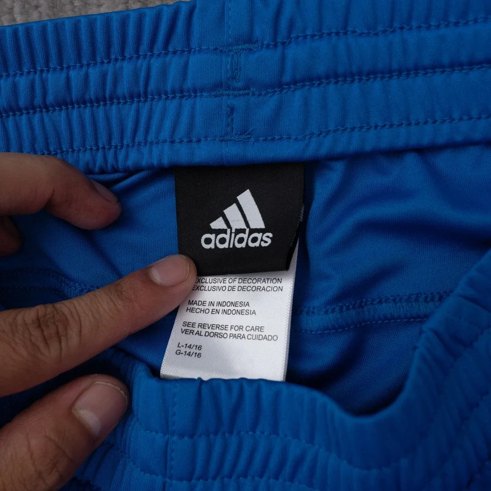 Adidas Track Pants Youth Large Blue Excellent 3-Stripe Athletic Trousers C8675